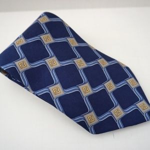 Men's FENDI FF Logo Blue Silk Printed Classic Tie